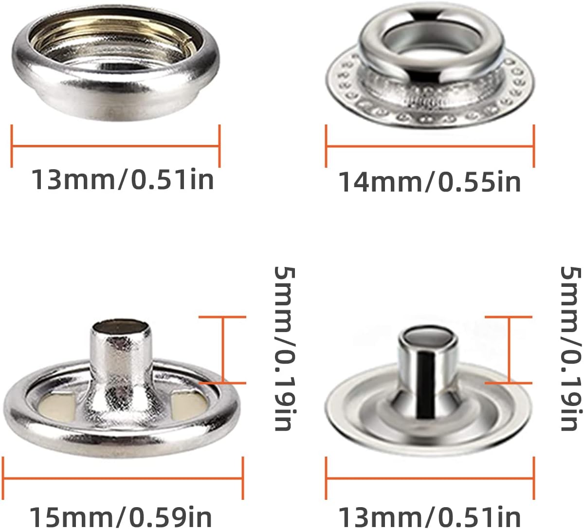 160 pcs snap Buttons,snap Fasteners kit 15mm Stainless Steel Snaps Marine Grade Boat Canvas Snaps,3/8" Socket Metal Snaps for Clothing Leather Boat Cover Fabric (Regular) - Image 3